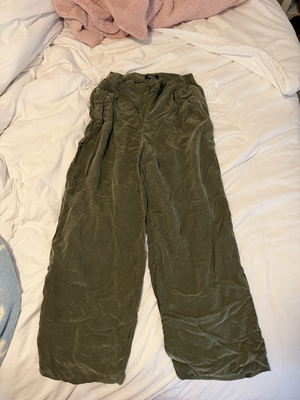Wide Leg Olive Green Trousers - Women
